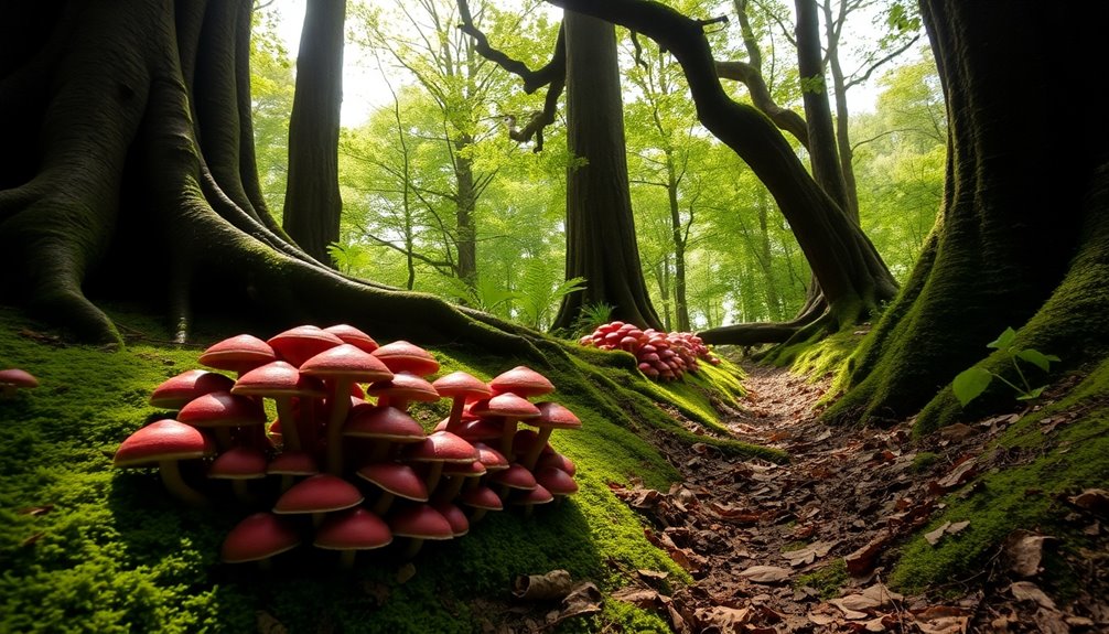 collecting colorful mushrooms together