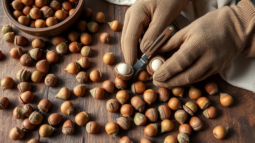 cleaning and drying acorns