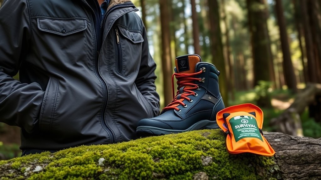 layered clothing and waterproof footwear