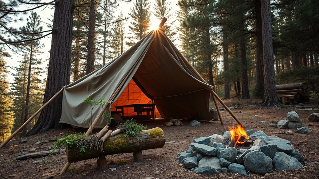 set up wilderness foraging camp