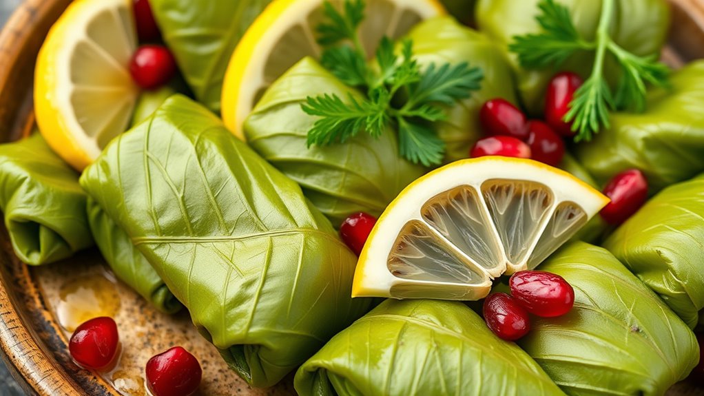 garnished grape leaf dolmas