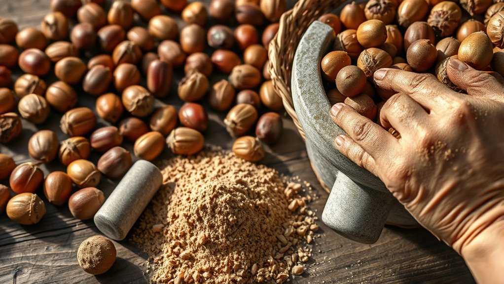 grind acorns to flour