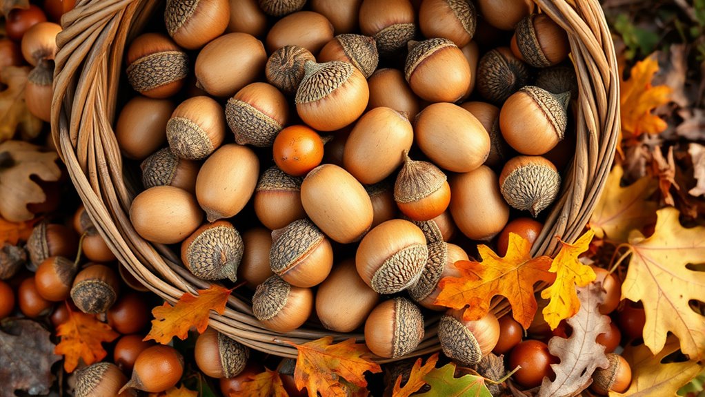 harvesting oak acorns for flour