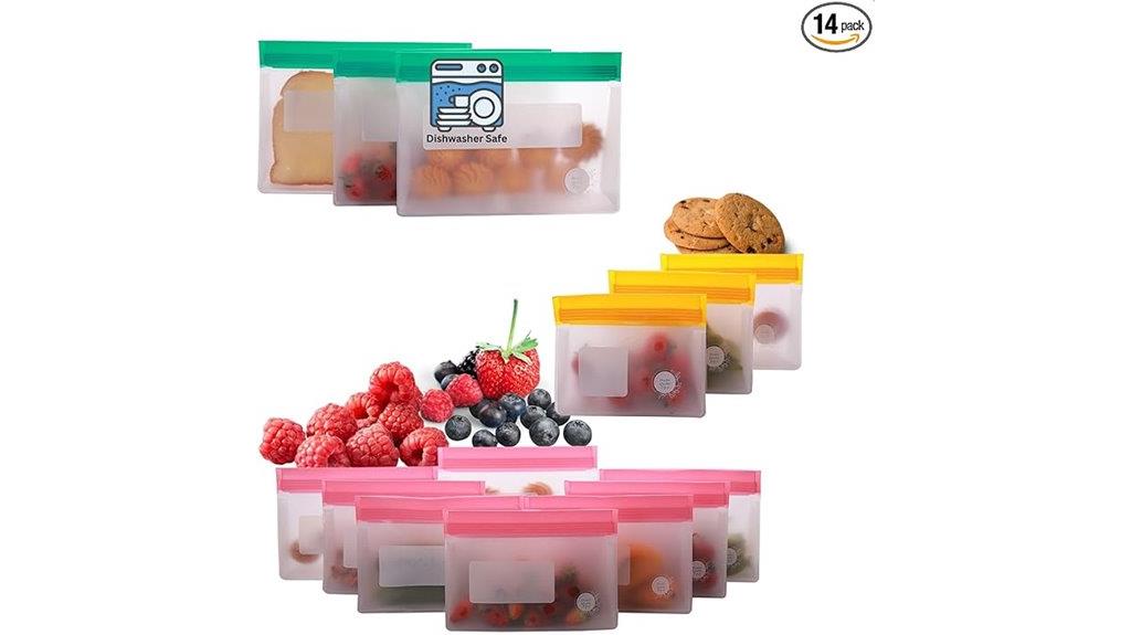 set of 14 colorful silicone bags