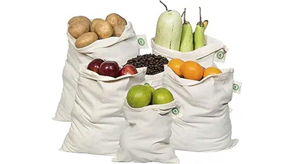 set of six reusable cotton bags