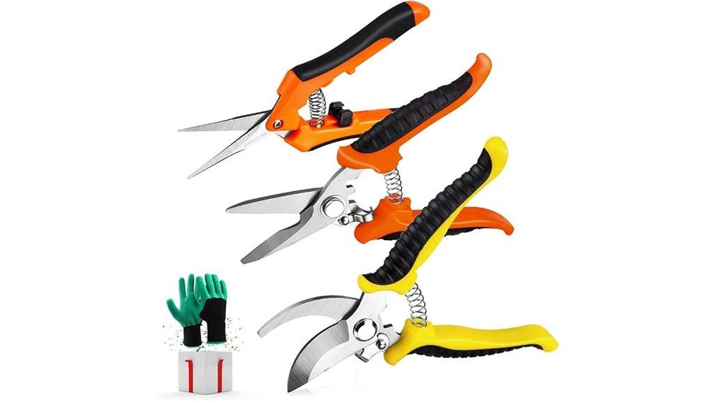 three shears and gloves