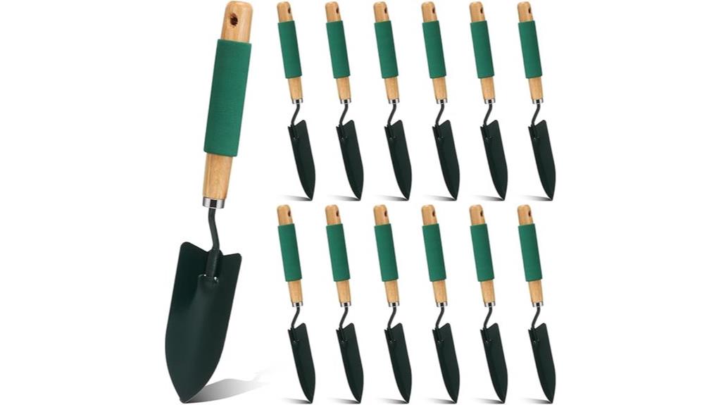 twelve wooden handle shovels