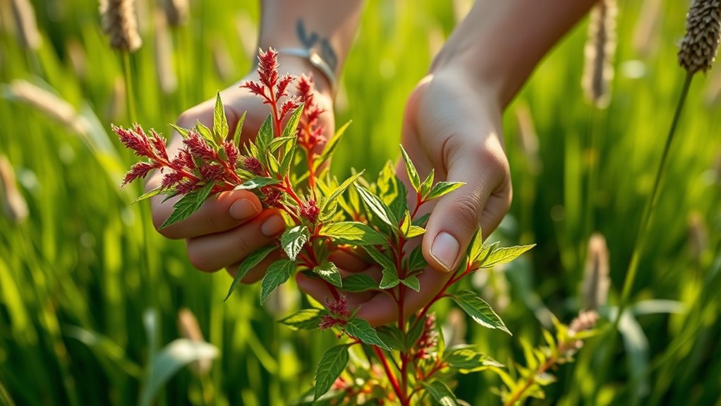 harvesting fireweed leaves carefully