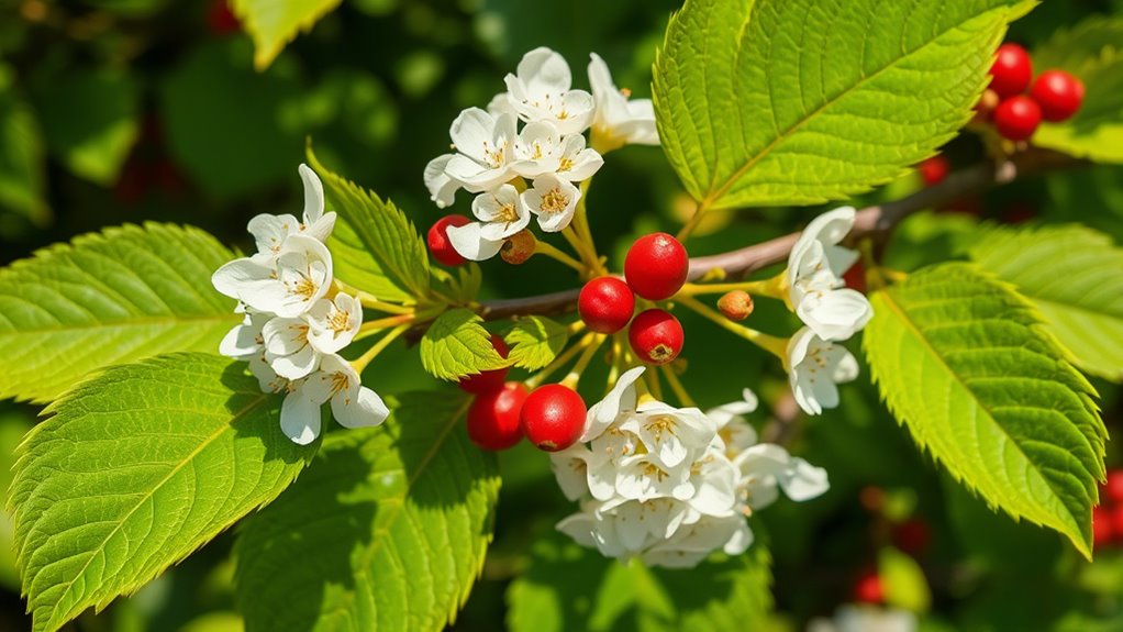 hawthorn flowers leaves berries