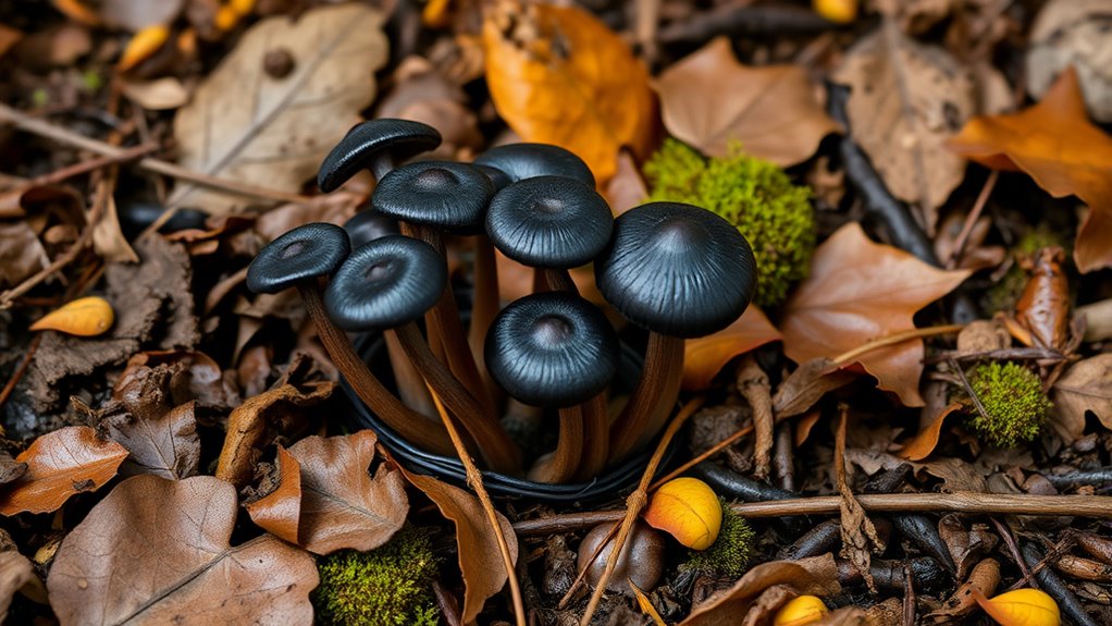 locating black trumpets in leaf litter