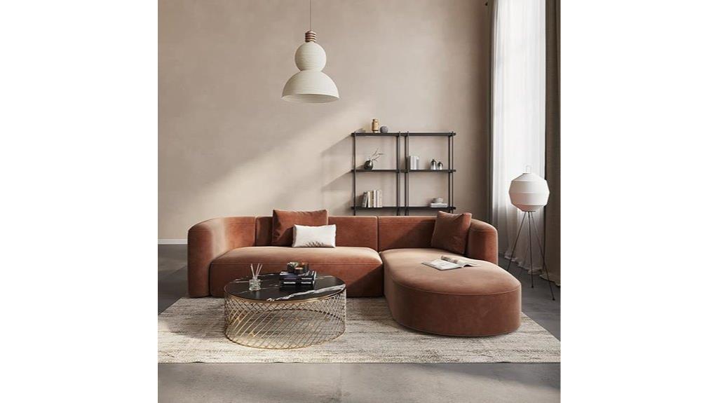 modern velvet sofa with curves