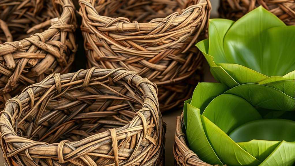 natural bark and leaf containers