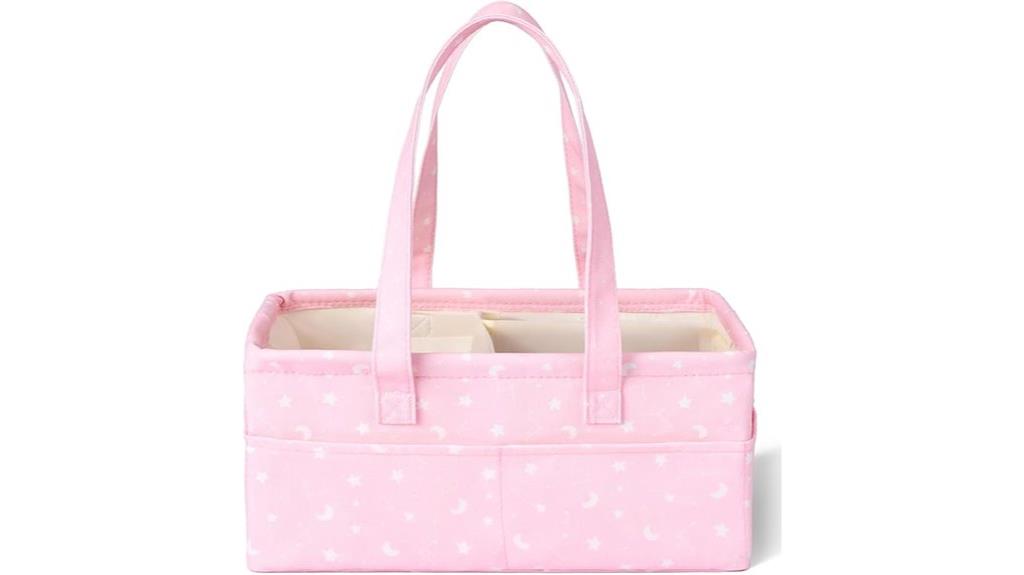 pink star patterned diaper caddy