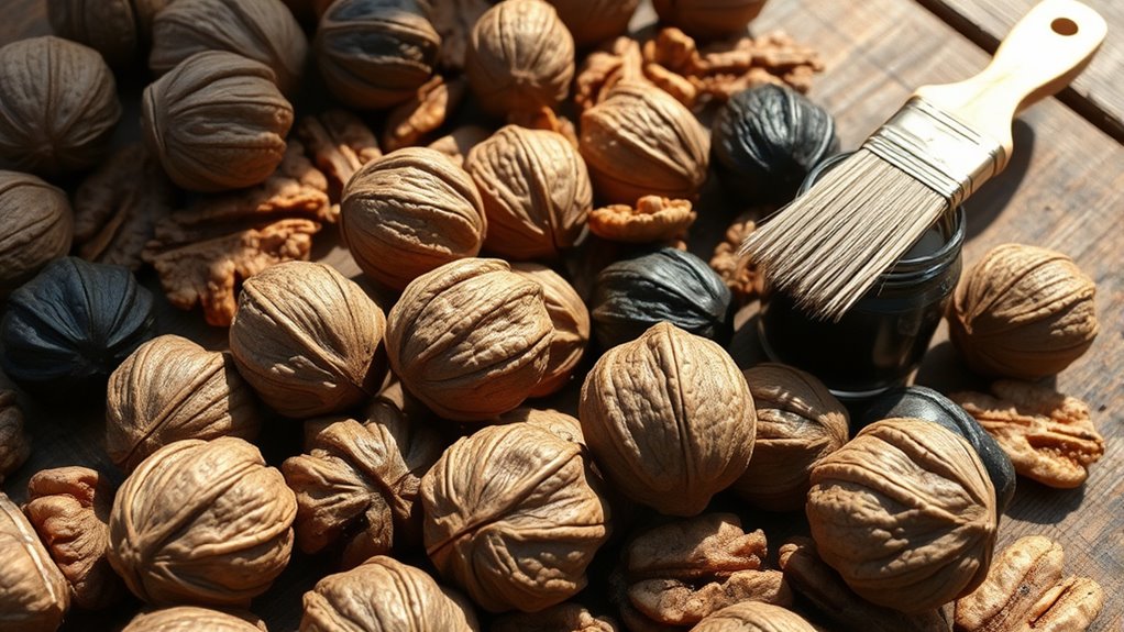walnuts harvesting and staining