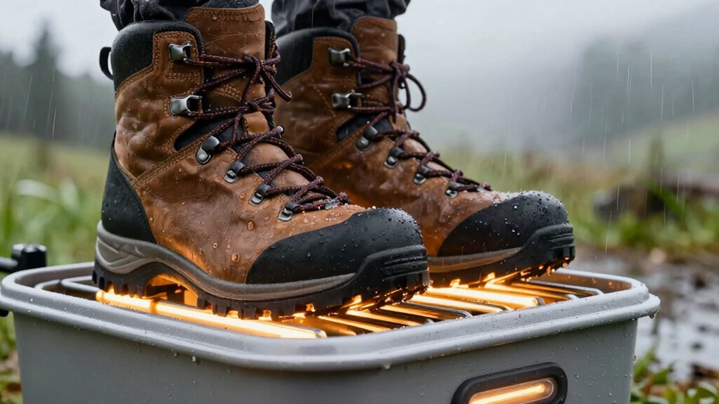 drying boots outdoors