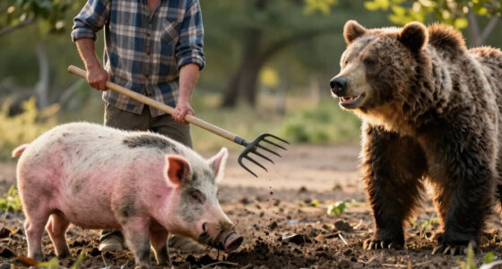 Pigs fight off hungry bear