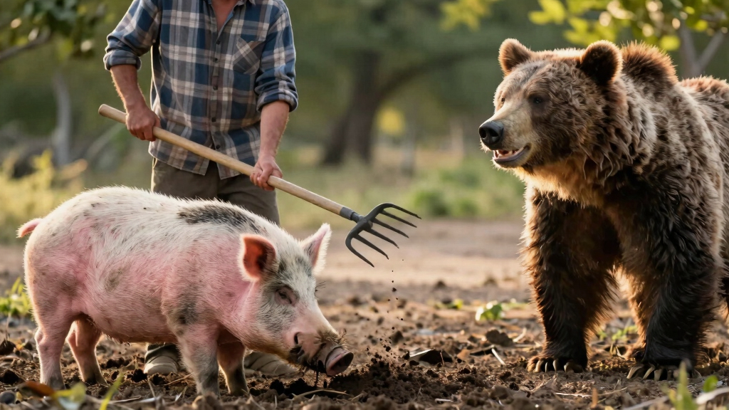 Pigs fight off hungry bear